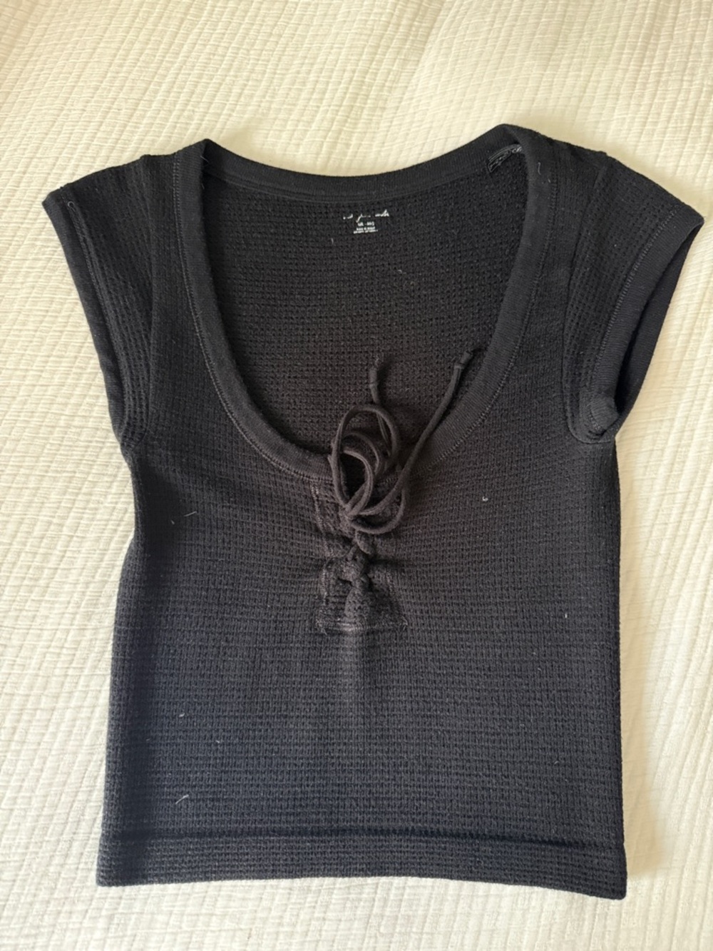Urban Outfitters Black Knit Lace-Up Cap Sleeve Crop Top